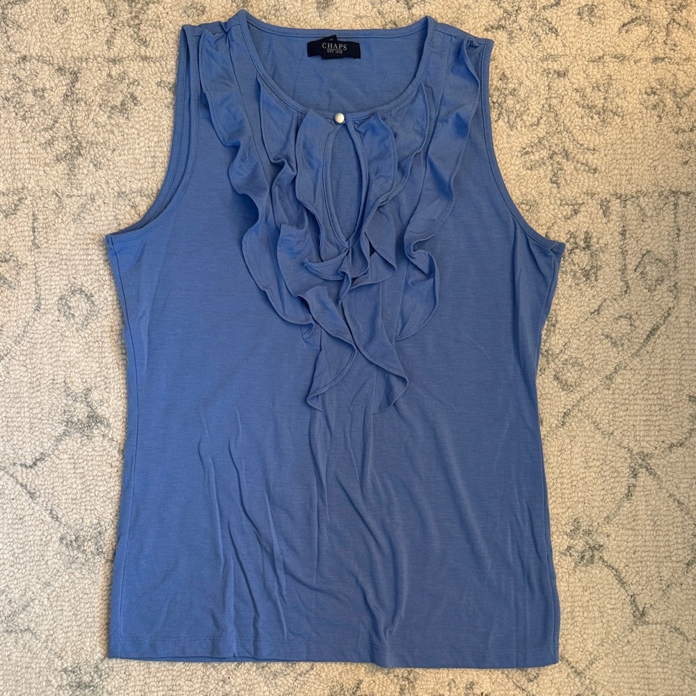 Chaps Ruffle Front Sleeveless Camisole - Periwinkle Blue